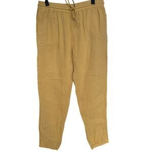 Faherty Women's Yellow Raw Hem Organic Cotton Drawstring Gauze Pants, Size M EUC